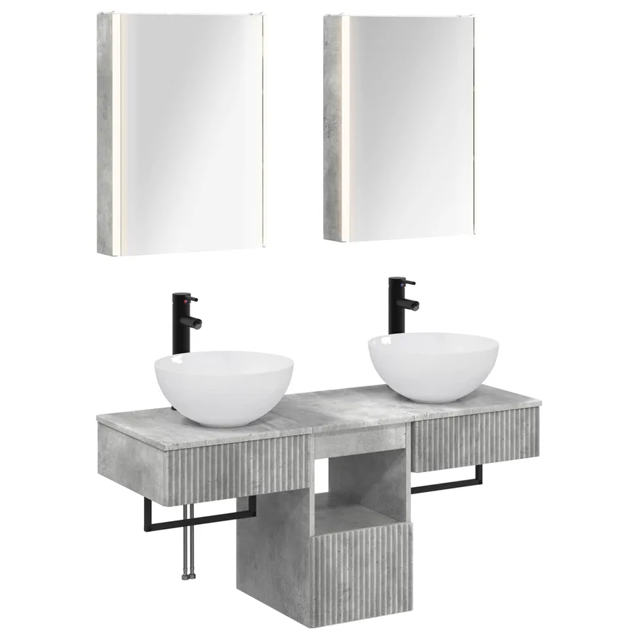 Ensemble d'armoire de salle de bain 5 pcs Gris béton - 2