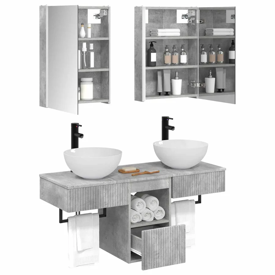 Ensemble d'armoire de salle de bain 5 pcs Gris béton - 3