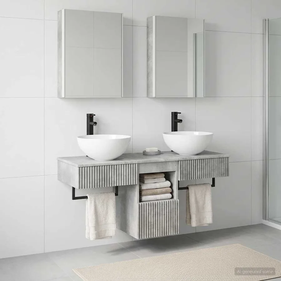 Ensemble d'armoire de salle de bain 5 pcs Gris béton - 4