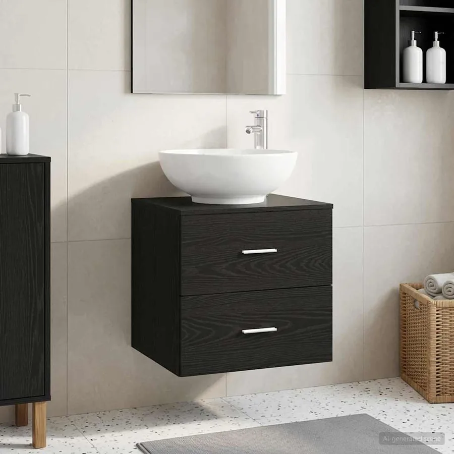 Vanité de lavabo mural Chêne noir 49,5 x 44,5 x 66,5 cm