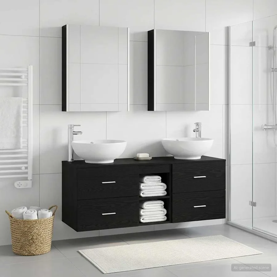 Ensemble de mobilier de salle de bain 5 pcs Chêne noir