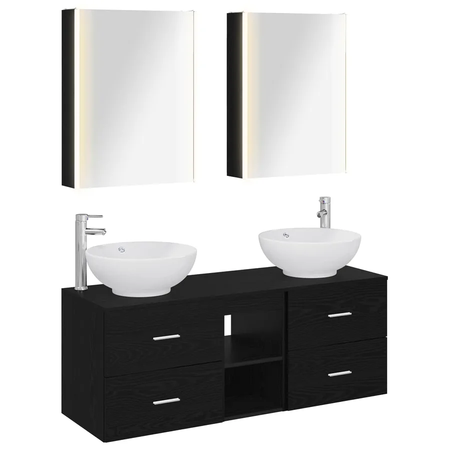 Ensemble de mobilier de salle de bain 5 pcs Chêne noir - 2