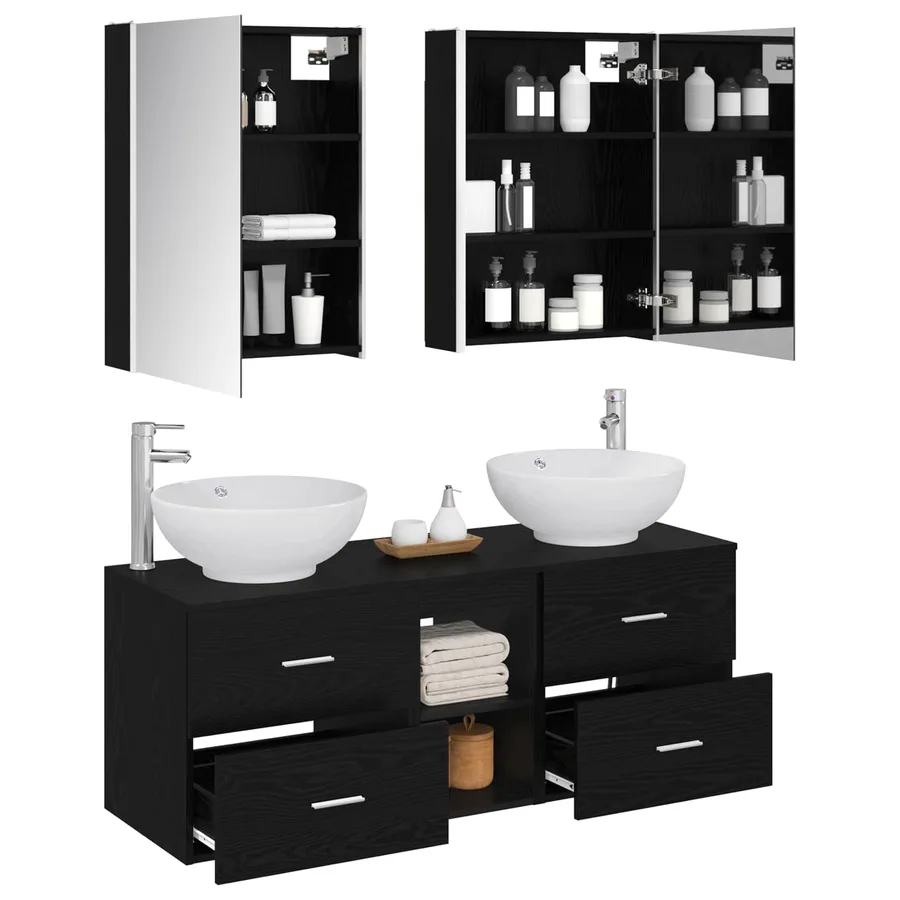 Ensemble de mobilier de salle de bain 5 pcs Chêne noir - 3