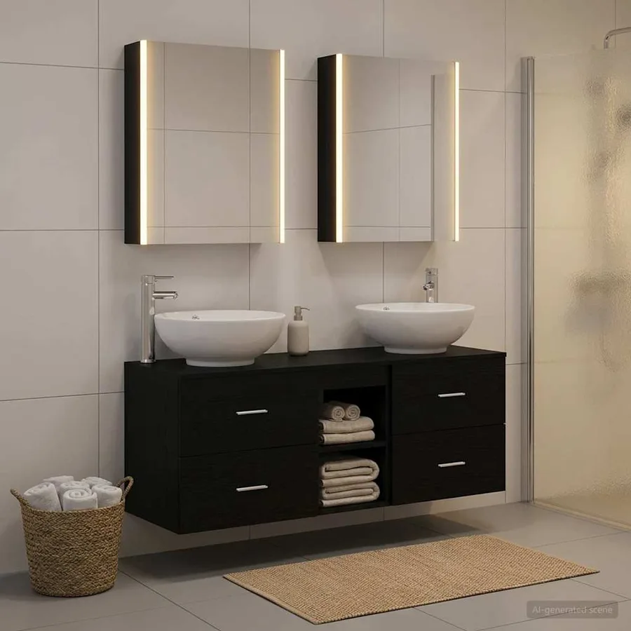 Ensemble de mobilier de salle de bain 5 pcs Chêne noir - 4