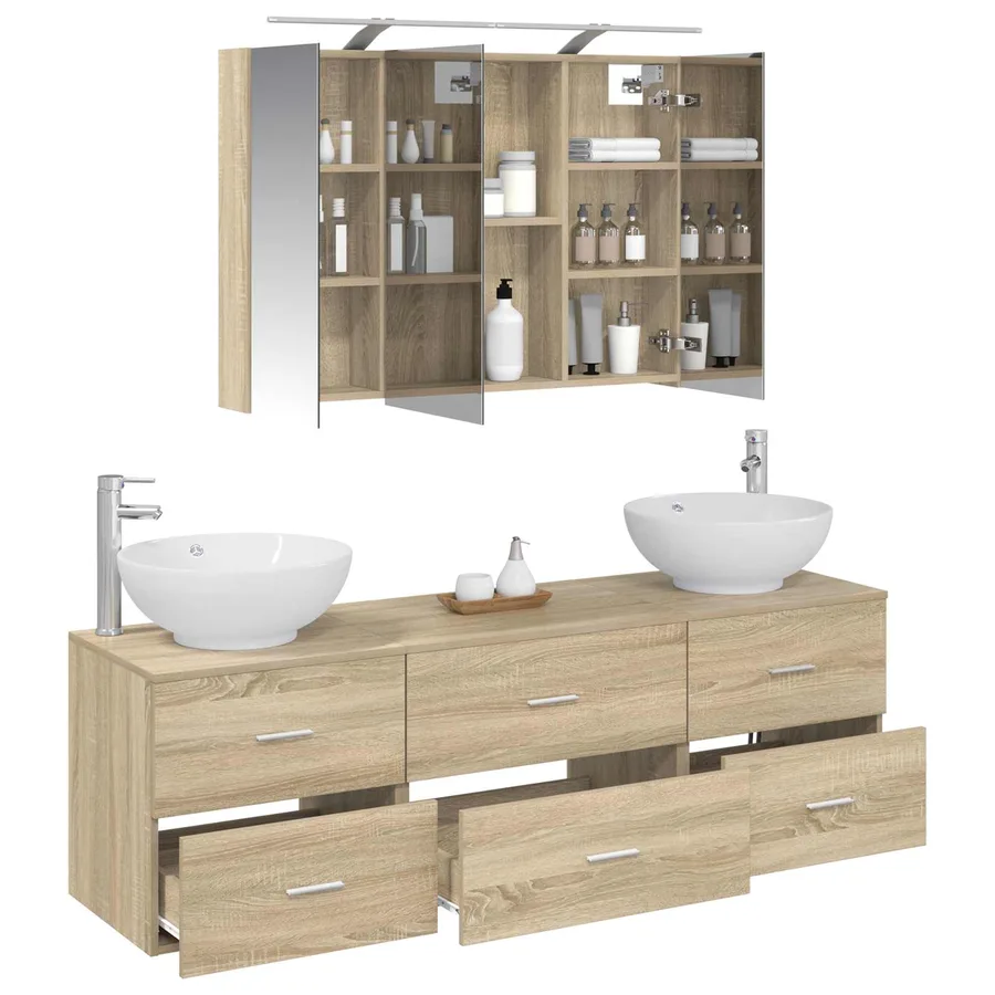 Ensemble de mobilier de salle de bain 4 pcs Chêne Sonoma - 3