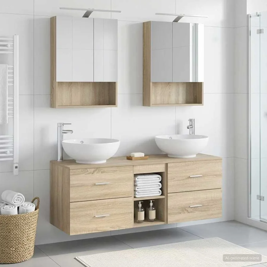 Ensemble de mobilier de salle de bain 5 pcs Chêne Sonoma