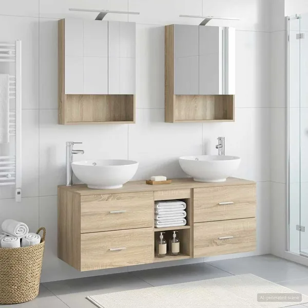 Ensemble de mobilier de salle de bain 5 pcs Chêne Sonoma