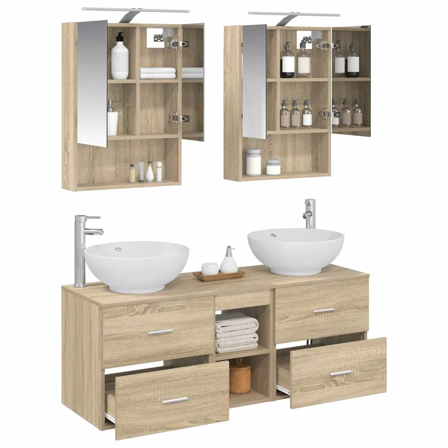 Ensemble de mobilier de salle de bain 5 pcs Chêne Sonoma - 3