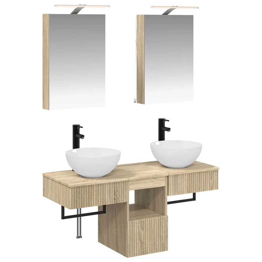 Ensemble d'armoire de salle de bain 5 pcs Chêne Sonoma - 2