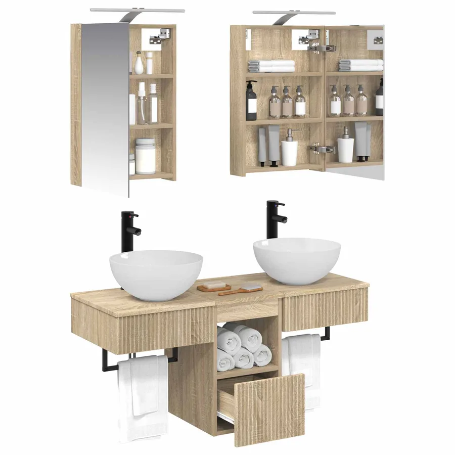 Ensemble d'armoire de salle de bain 5 pcs Chêne Sonoma - 3