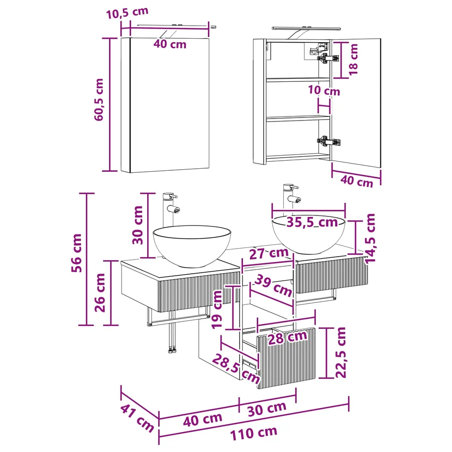 Ensemble d'armoire de salle de bain 5 pcs Blanc - 14