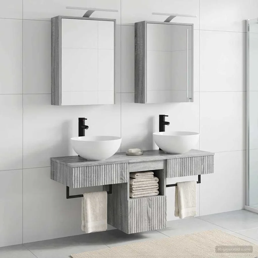 Ensemble d'armoire de salle de bain 5 pcs Sonoma gris