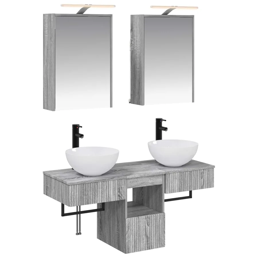 Ensemble d'armoire de salle de bain 5 pcs Sonoma gris - 2