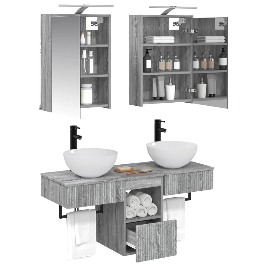 Ensemble d'armoire de salle de bain 5 pcs Sonoma gris - 3