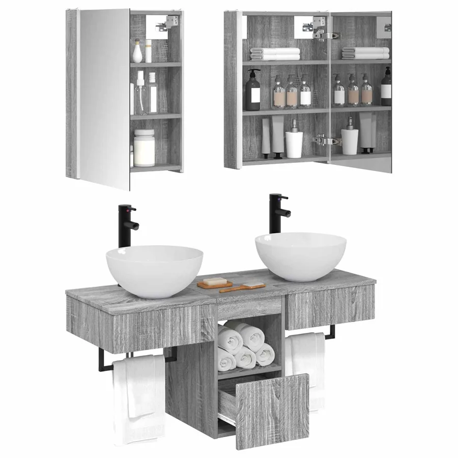 Ensemble d'armoire de salle de bain 5 pcs Sonoma gris - 3