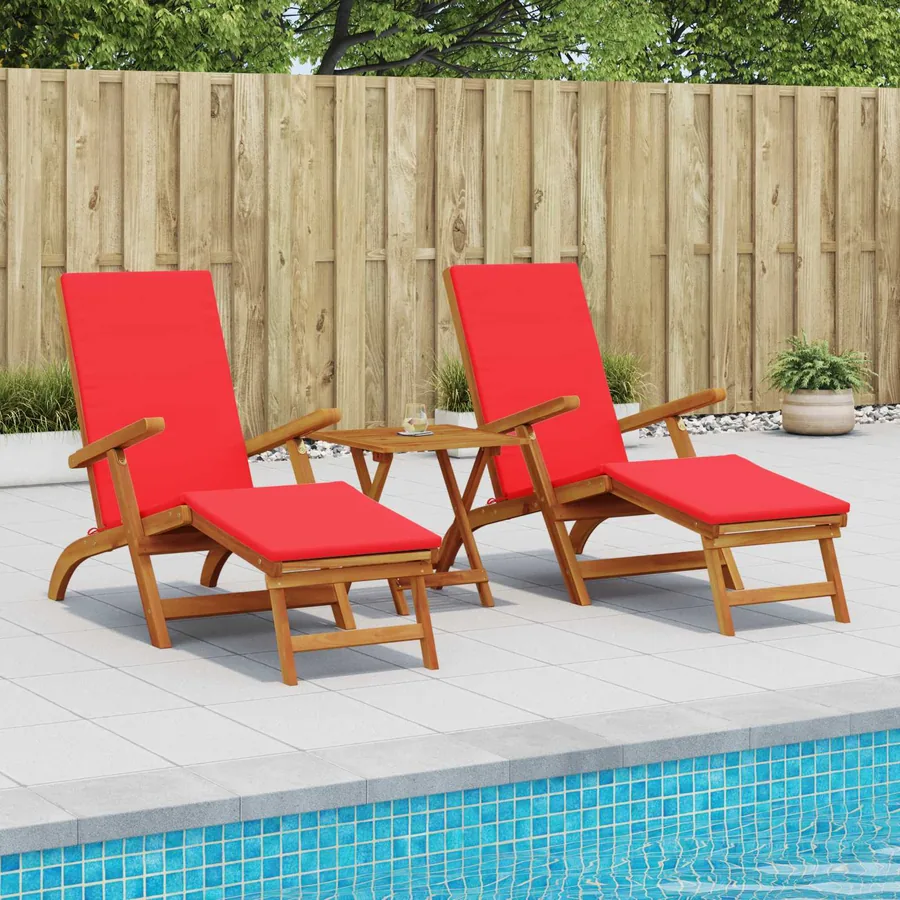 Chaise longue inclinable et pliable avec coussin 2 pcs Rouge