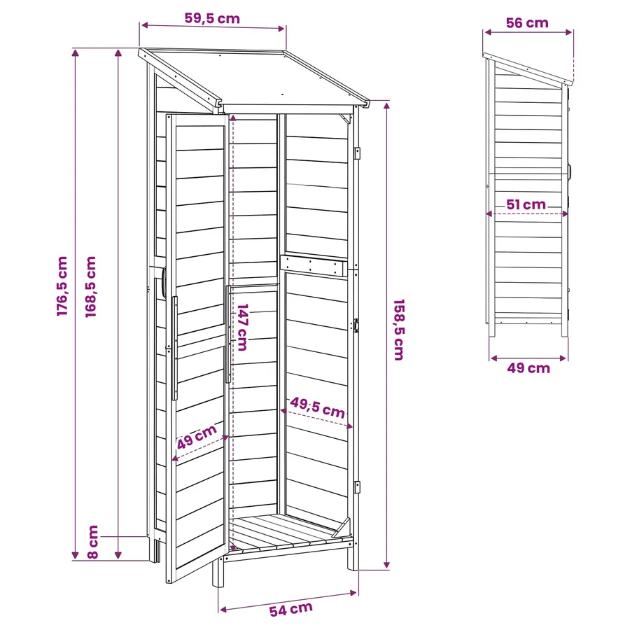 Abri de jardin Blanc 59,5 x 56 x 176,5 cm Bois de Sapin Massif - 11