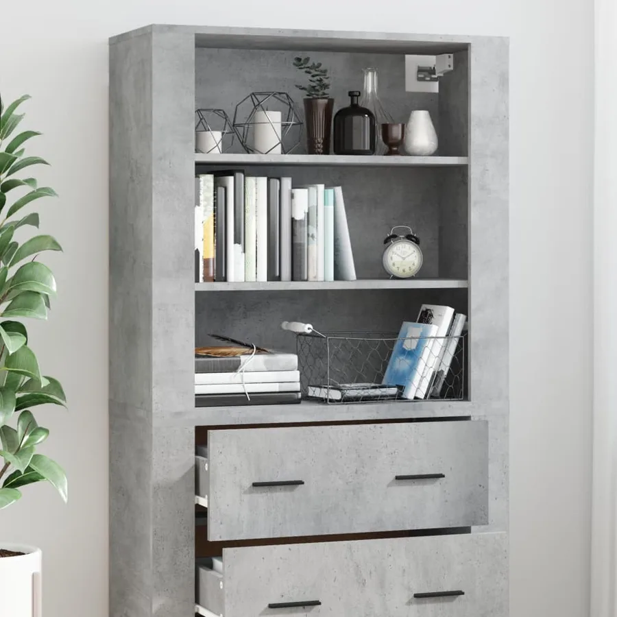 Buffet haut Gris béton Bois d'ingénierie - 4