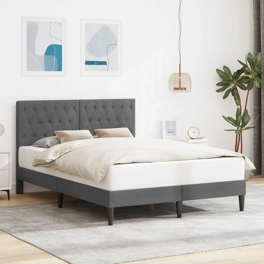 Cadre de lit avec tête de lit Gris foncé 140 x 190 cm Velours