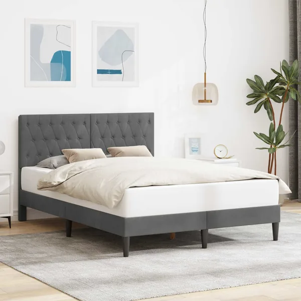 Cadre de lit avec tête de lit Gris foncé 140 x 190 cm Velours