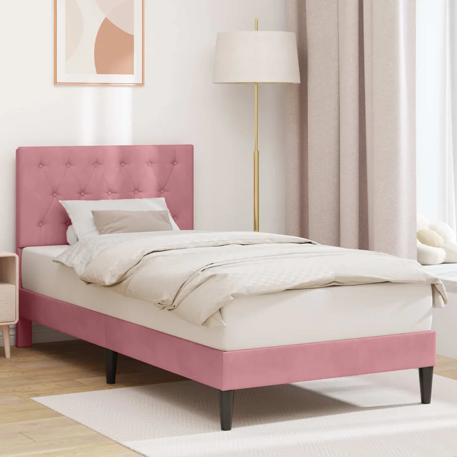 Cadre de lit avec tête de lit Rose 90 x 190 cm Velours