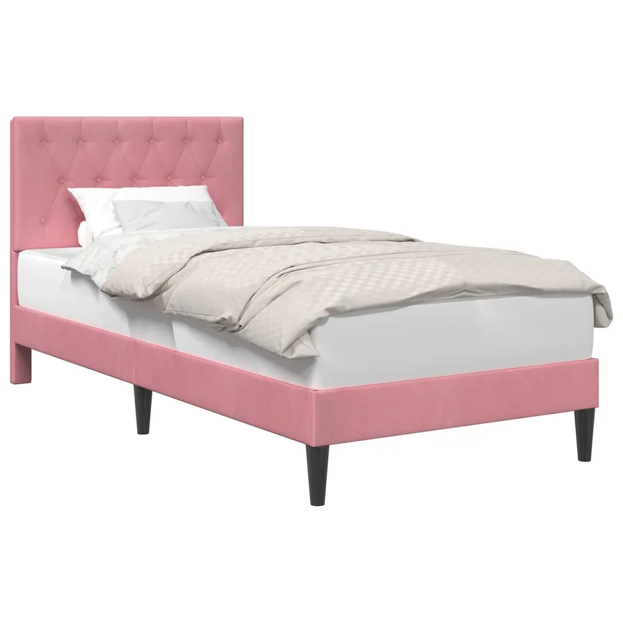 Cadre de lit avec tête de lit Rose 90 x 190 cm Velours - 2