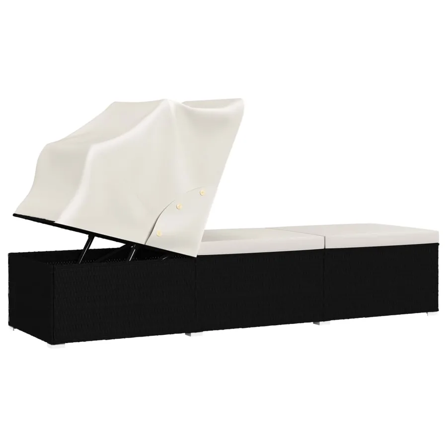 Chaise longue avec auvent et coussin Résine tressée Gris - 14
