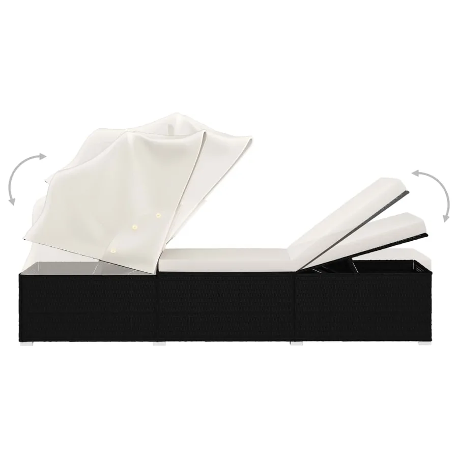 Chaise longue avec auvent et coussin Résine tressée Gris - 15