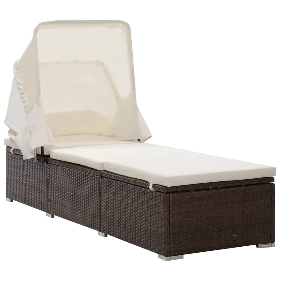 Chaise longue avec auvent et coussin Résine tressée Gris - 21