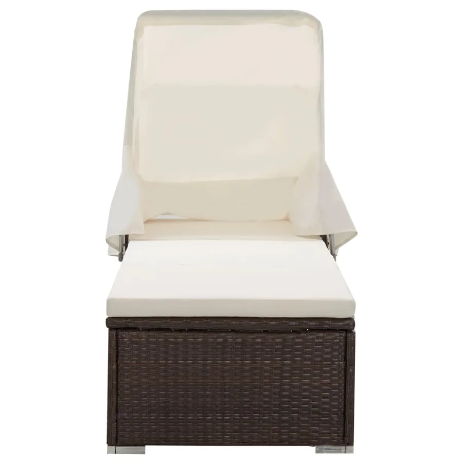 Chaise longue avec auvent et coussin Résine tressée Gris - 22