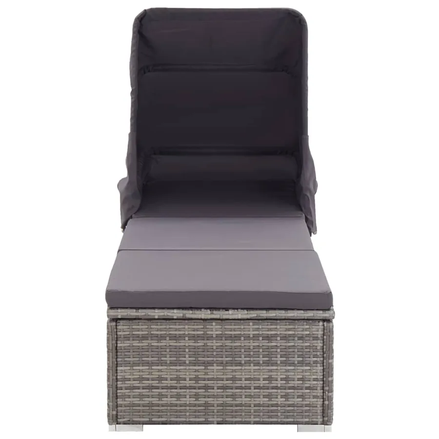 Chaise longue avec auvent et coussin Résine tressée Gris - 3