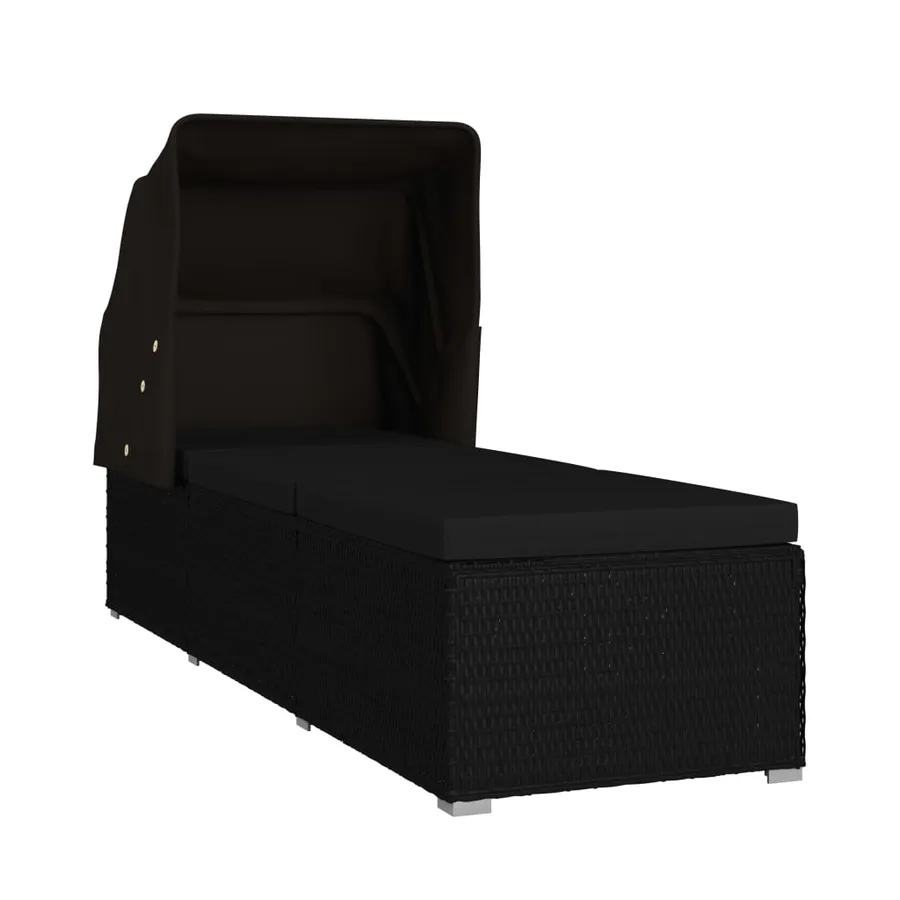Chaise longue avec auvent et coussin Résine tressée Gris - 31