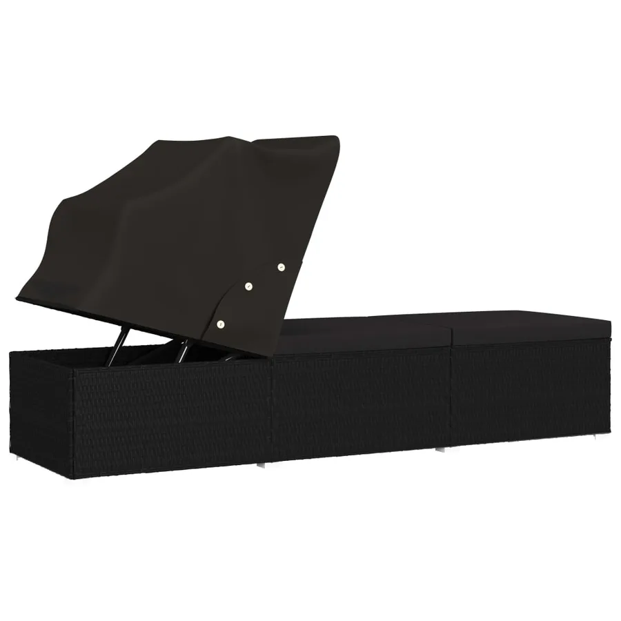 Chaise longue avec auvent et coussin Résine tressée Gris - 33
