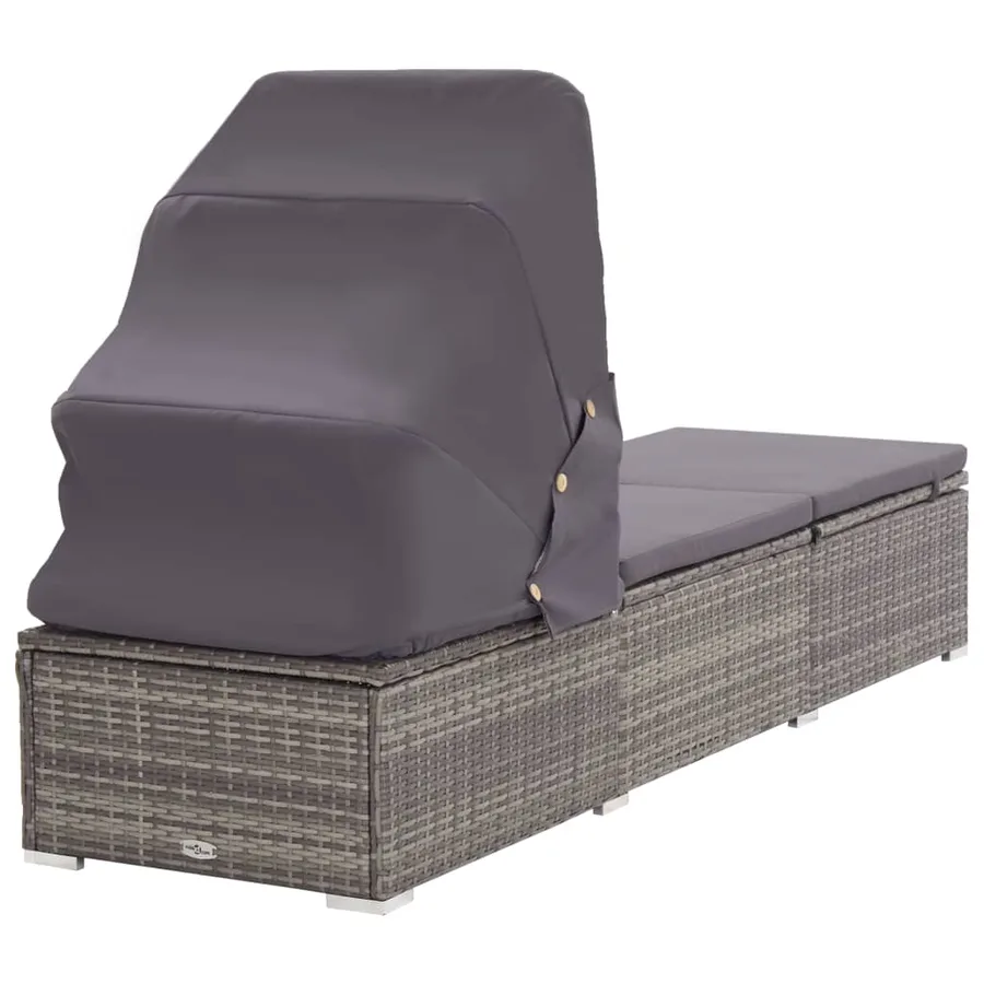 Chaise longue avec auvent et coussin Résine tressée Gris - 4