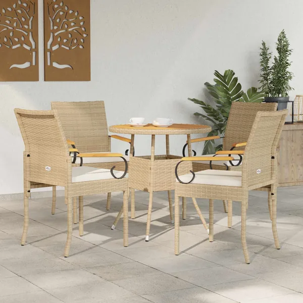 Chaises de jardin avec coussin 4 pcs Beige et blanc crème