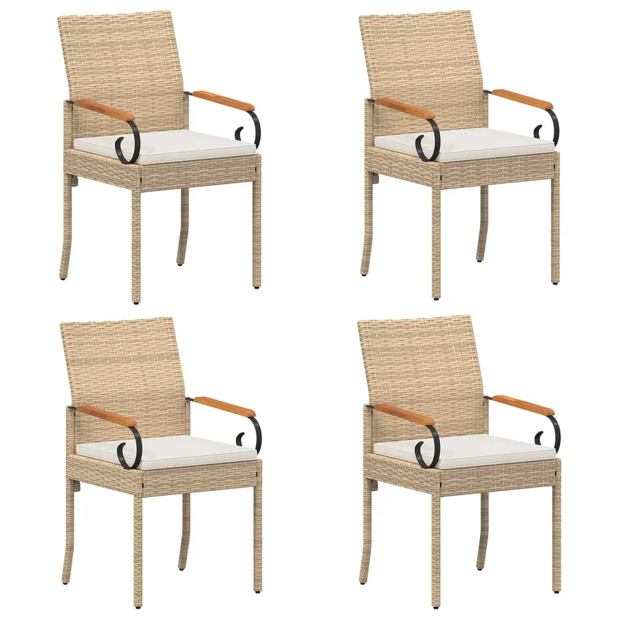 Chaises de jardin avec coussin 4 pcs Beige et blanc crème - 2