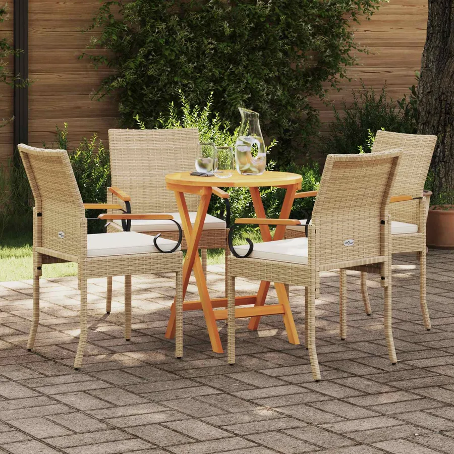 Chaises de jardin avec coussin 4 pcs Beige et blanc crème - 3