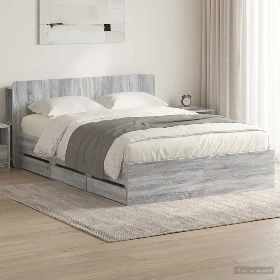 Cadre de lit avec rangement Sonoma gris 150 x 200 cm