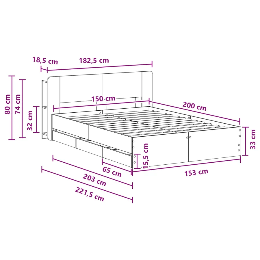 Cadre de lit avec rangement Sonoma gris 150 x 200 cm - 10