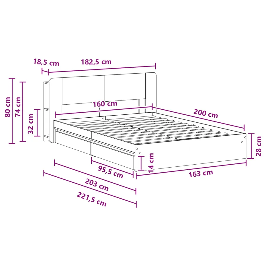Cadre de lit avec rangement Sonoma gris 160 x 200 cm - 8