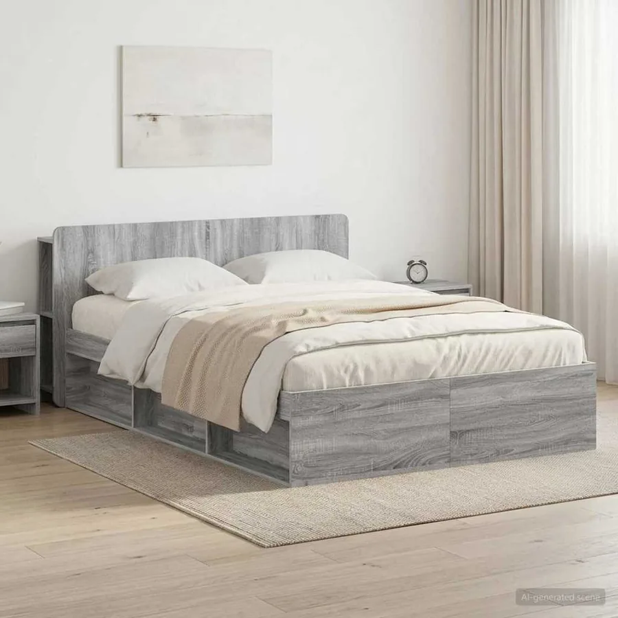 Cadre de lit avec rangement Sonoma gris 150 x 200 cm