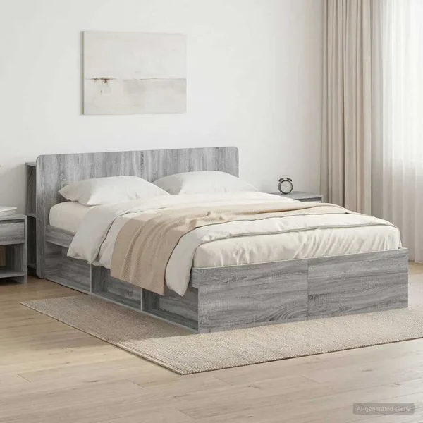Cadre de lit avec rangement Sonoma gris 150 x 200 cm