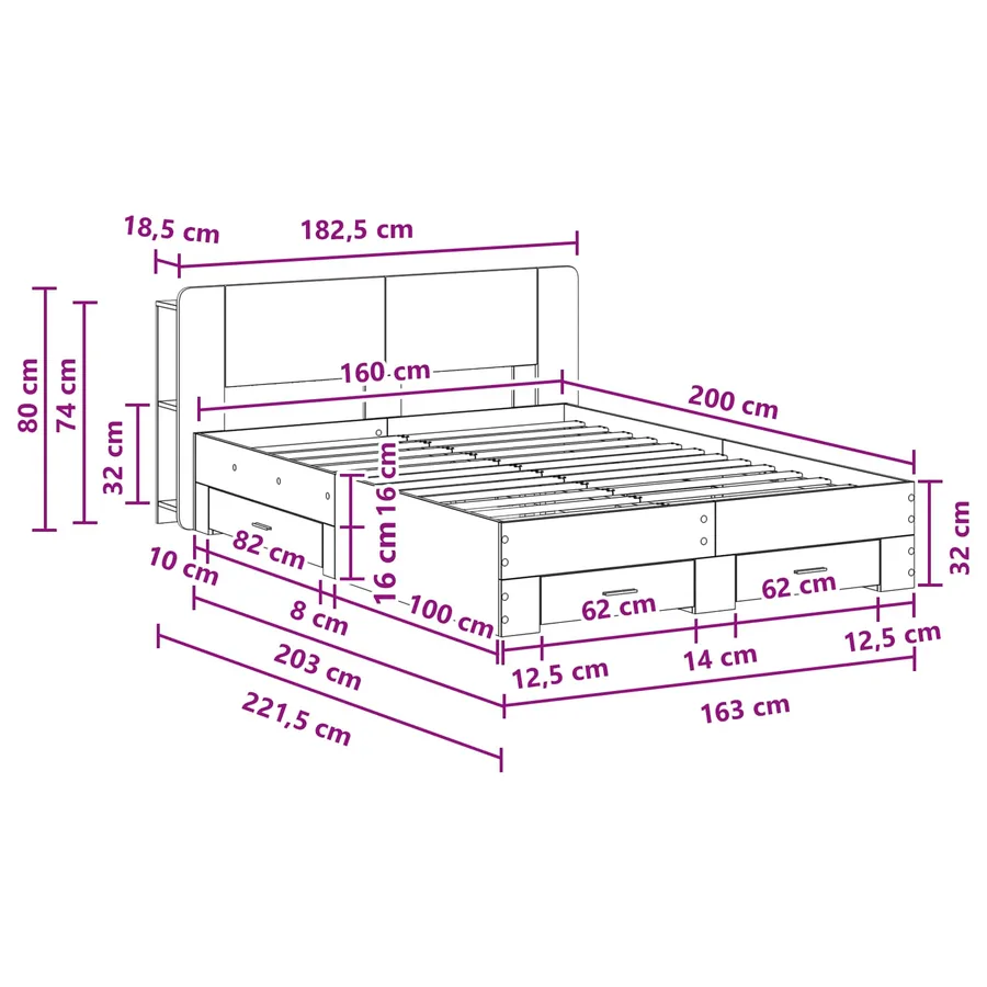 Cadre de lit avec rangement Sonoma gris 160 x 200 cm - 9