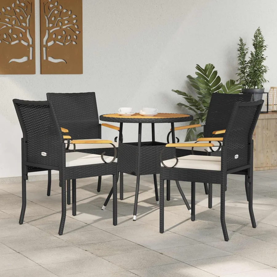 Chaises de jardin avec coussin 4 pcs Noir et blanc crème