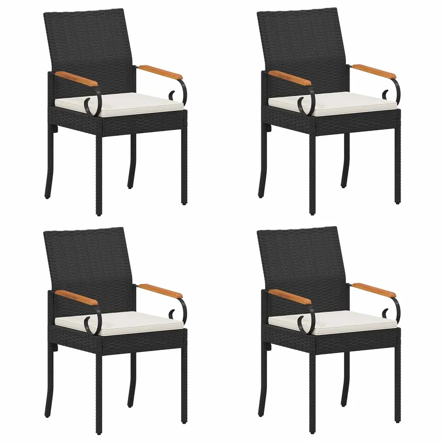 Chaises de jardin avec coussin 4 pcs Noir et blanc crème - 2