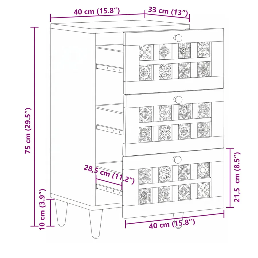 Buffet Naturel 40 x 33 x 75 cm Bois de mangue massif - 10