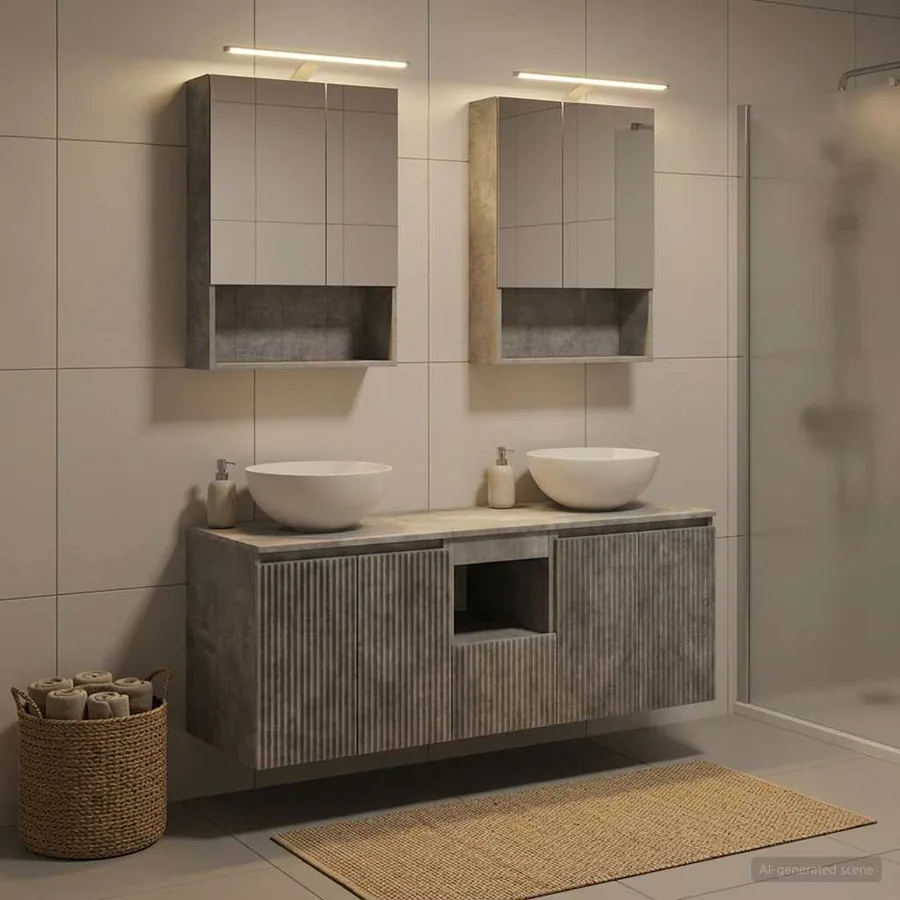 Ensemble d'armoire de salle de bain 5 pcs Gris béton