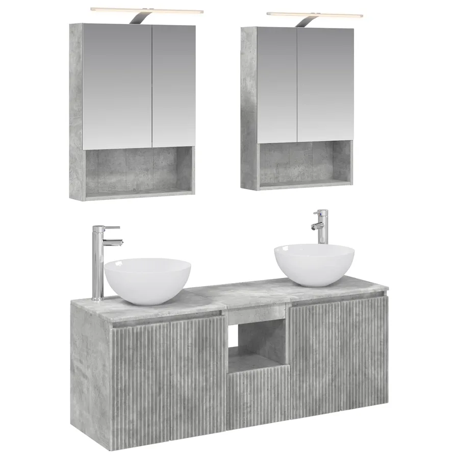 Ensemble d'armoire de salle de bain 5 pcs Gris béton - 2