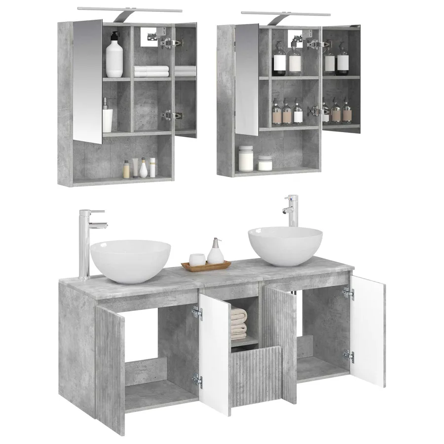 Ensemble d'armoire de salle de bain 5 pcs Gris béton - 3