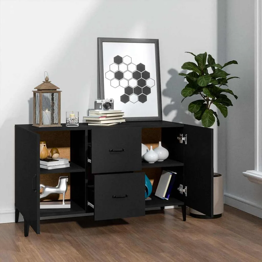 Buffet noir 100x36x60 cm bois d'ingénierie - 3